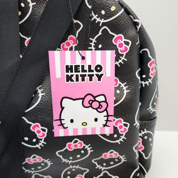 NWT Hello Kitty Mini Backpack | Black White Pink | Adjustable Straps Zippers PU - Picture 7 of 11